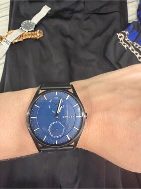 Skagen Black Case Blue Dial Minimalist Mesh Watch